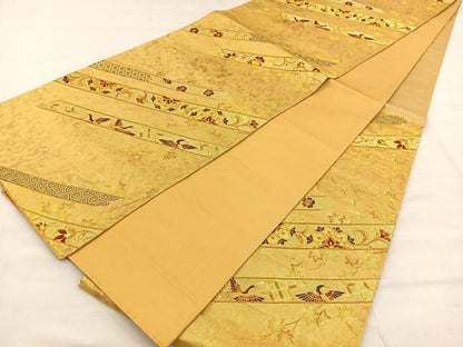 平和屋着物◎六通柄袋帯 唐織 花鳥文 金糸 正絹 逸品 BAAT2114ph