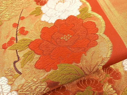 平和屋着物◎六通柄袋帯 唐織 亀甲牡丹菊 金糸 正絹 逸品 BAAT2126ph