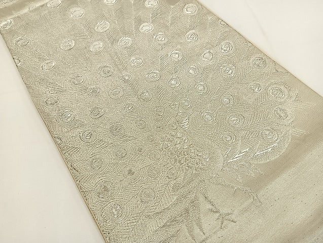 平和屋着物◎六通柄袋帯 孔雀文 銀糸 正絹 逸品 BAAT0566yt