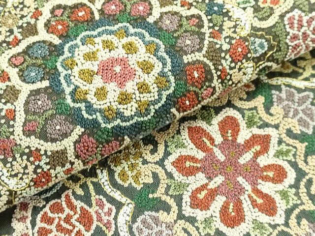 平和屋本店■極上　中国三大刺繍　相良刺繍　太鼓柄袋帯　正倉院花文　金糸　逸品　DZAA6077kh5