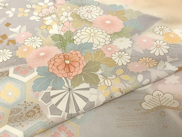 平和屋着物●創業460年・千總 訪問着 駒刺繍 花車文 金彩 三越扱い 正絹 逸品 AAAU4270np