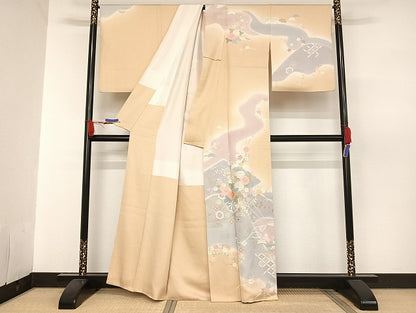 平和屋着物●創業460年・千總 訪問着 駒刺繍 花車文 金彩 三越扱い 正絹 逸品 AAAU4270np