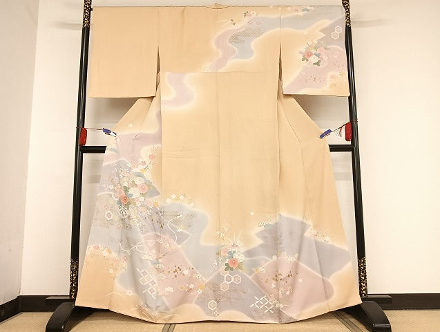 平和屋着物●創業460年・千總 訪問着 駒刺繍 花車文 金彩 三越扱い 正絹 逸品 AAAU4270np