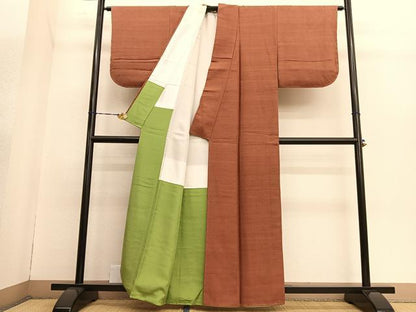 平和屋着物●上質な紬 　色無地　赤茶色　正絹　逸品　未使用　BAAT3175hv