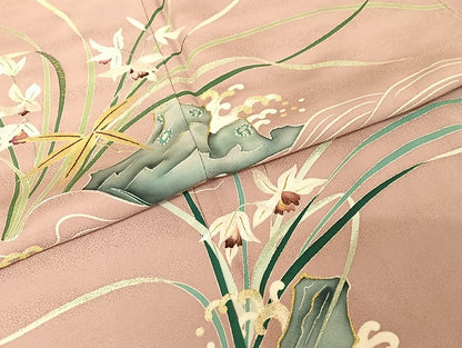 平和屋着物●染刺工芸　大羊居　東京友禅　訪問着　刺繍　立波草花文　金糸　金彩　正絹　逸品　AAAU4282np