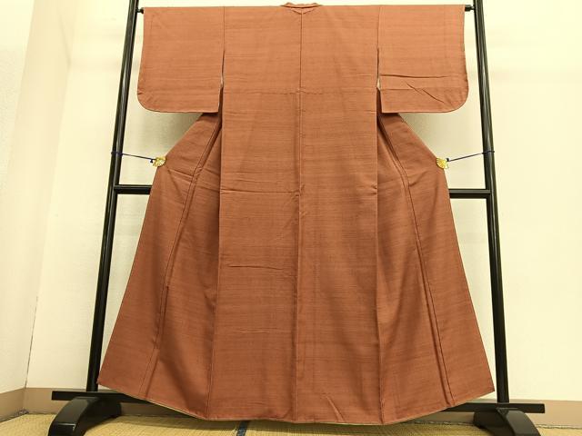 平和屋着物●上質な紬 　色無地　赤茶色　正絹　逸品　未使用　BAAT3175hv