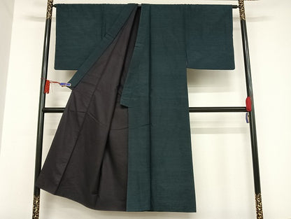 平和屋着物●男性 紬 羽織セット 着物：百入茶色 羽織：藍鉄色 正絹 逸品 AAAU4277np