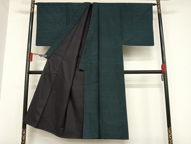 平和屋着物●男性 紬 羽織セット 着物：百入茶色 羽織：藍鉄色 正絹 逸品 AAAU4277np