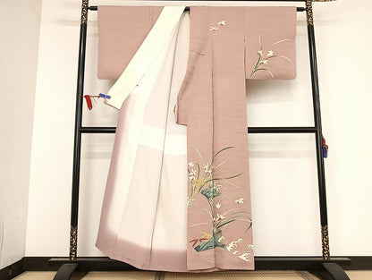 平和屋着物●染刺工芸　大羊居　東京友禅　訪問着　刺繍　立波草花文　金糸　金彩　正絹　逸品　AAAU4282np