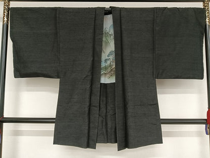 平和屋着物●男性 紬 羽織セット 着物：百入茶色 羽織：藍鉄色 正絹 逸品 AAAU4277np