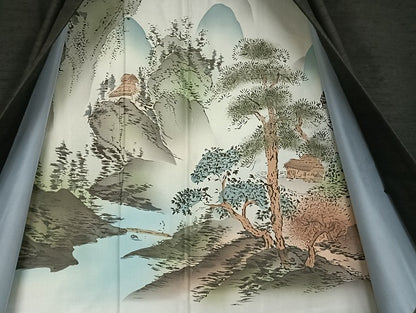 平和屋着物●男性 紬 羽織セット 着物：百入茶色 羽織：藍鉄色 正絹 逸品 AAAU4277np