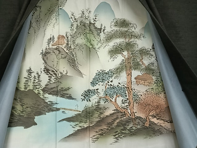 平和屋着物●男性 紬 羽織セット 着物：百入茶色 羽織：藍鉄色 正絹 逸品 AAAU4277np