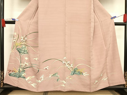 平和屋着物●染刺工芸　大羊居　東京友禅　訪問着　刺繍　立波草花文　金糸　金彩　正絹　逸品　AAAU4282np
