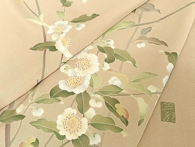 平和屋着物●京加賀糸目友禅作家 山崎巌 訪問着 枝花文 正絹 逸品 AAAU4289np