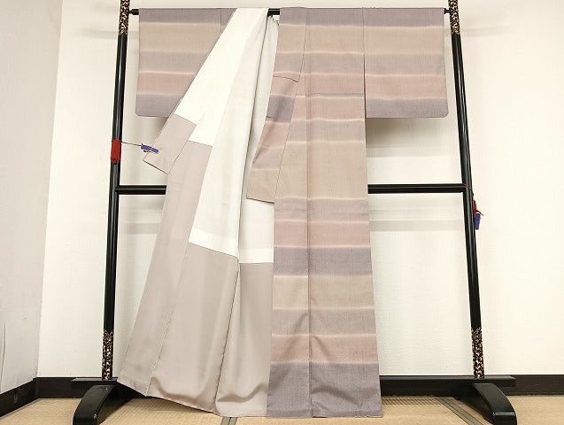 平和屋着物●結城紬　横段文　証紙付き　正絹　逸品　AAAU4285np