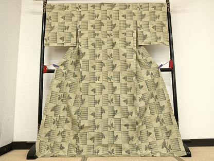 平和屋着物●上質な紬 舞蝶市松 正絹 逸品 AAAU4290np