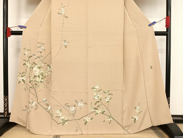 平和屋着物●京加賀糸目友禅作家 山崎巌 訪問着 枝花文 正絹 逸品 AAAU4289np