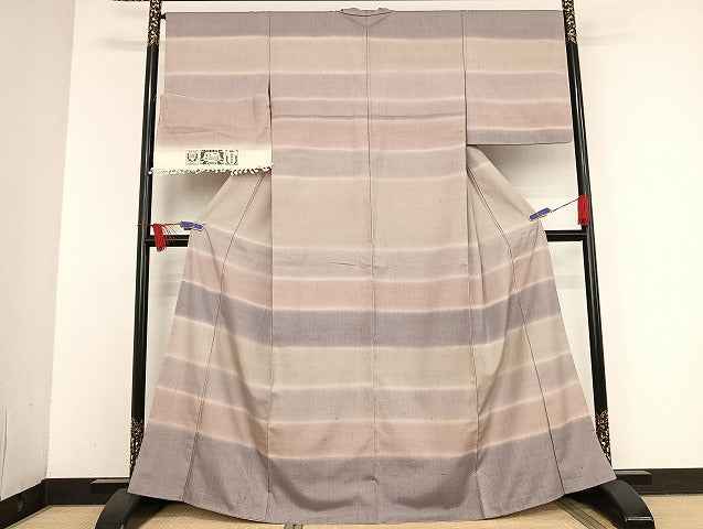 平和屋着物●結城紬　横段文　証紙付き　正絹　逸品　AAAU4285np
