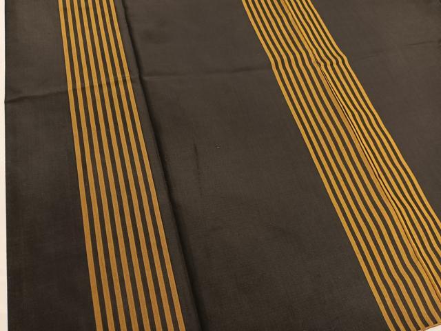 平和屋着物●本場黄八丈 黒八丈 平織 縞 黒地 正絹 逸品 BAAT3185hv
