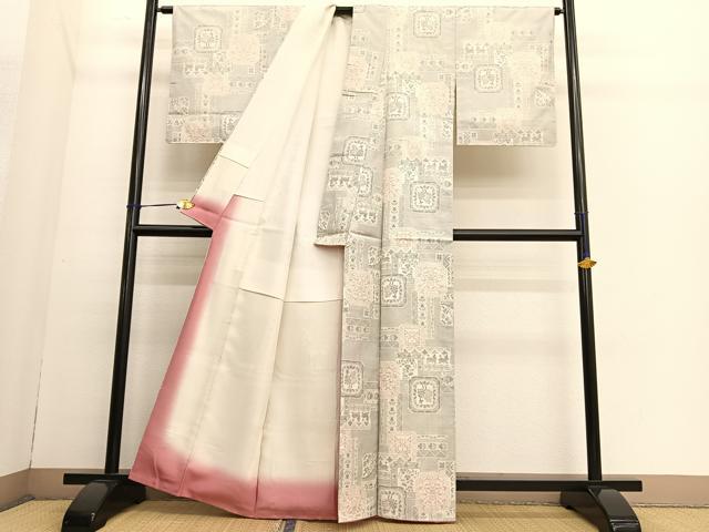 平和屋着物●本場大島紬 白大島 動物花絵皿文 正絹 逸品 BAAT3199hv
