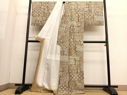 平和屋着物●上質な小紋 総絞り 横段亀甲文 正絹 逸品 未使用 BAAT6608hv
