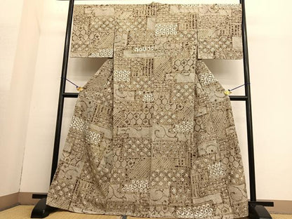 平和屋着物●上質な小紋 総絞り 横段亀甲文 正絹 逸品 未使用 BAAT6608hv
