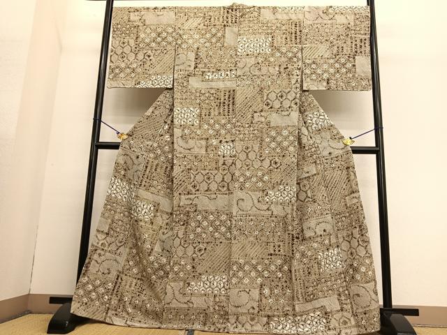 平和屋着物●上質な小紋 総絞り 横段亀甲文 正絹 逸品 未使用 BAAT6608hv