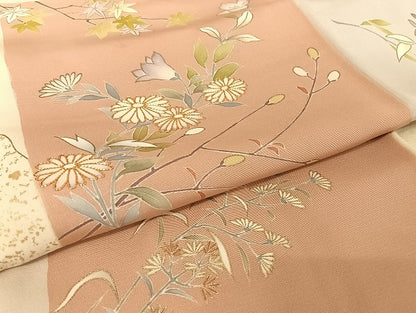 平和屋着物●創業460年・千總 小紋 駒刺繍 市松 草花 金糸 金彩 正絹 逸品 AAAU4309np