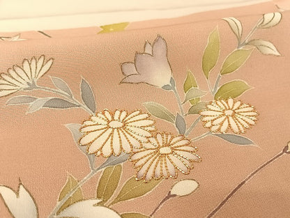 平和屋着物●創業460年・千總 小紋 駒刺繍 市松 草花 金糸 金彩 正絹 逸品 AAAU4309np