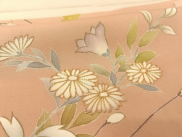 平和屋着物●創業460年・千總 小紋 駒刺繍 市松 草花 金糸 金彩 正絹 逸品 AAAU4309np