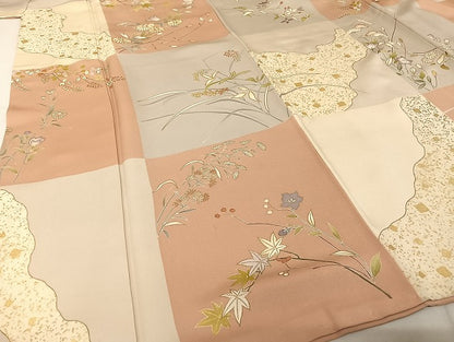 平和屋着物●創業460年・千總 小紋 駒刺繍 市松 草花 金糸 金彩 正絹 逸品 AAAU4309np