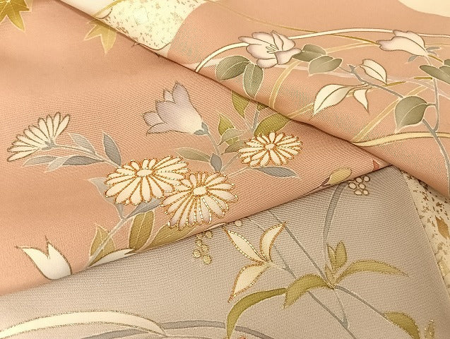 平和屋着物●創業460年・千總 小紋 駒刺繍 市松 草花 金糸 金彩 正絹 逸品 AAAU4309np