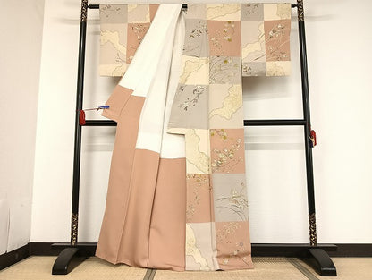 平和屋着物●創業460年・千總 小紋 駒刺繍 市松 草花 金糸 金彩 正絹 逸品 AAAU4309np