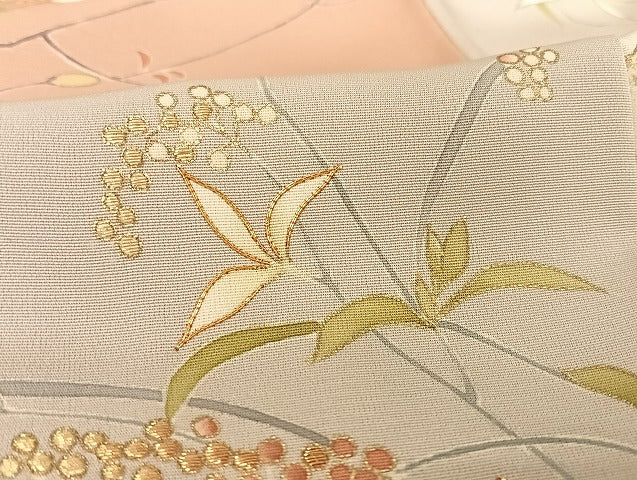 平和屋着物●創業460年・千總 小紋 駒刺繍 市松 草花 金糸 金彩 正絹 逸品 AAAU4309np