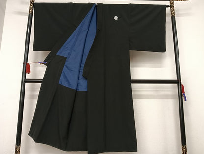 平和屋着物●男性　黒紋付　羽織セット　正絹　逸品　AAAU4339np