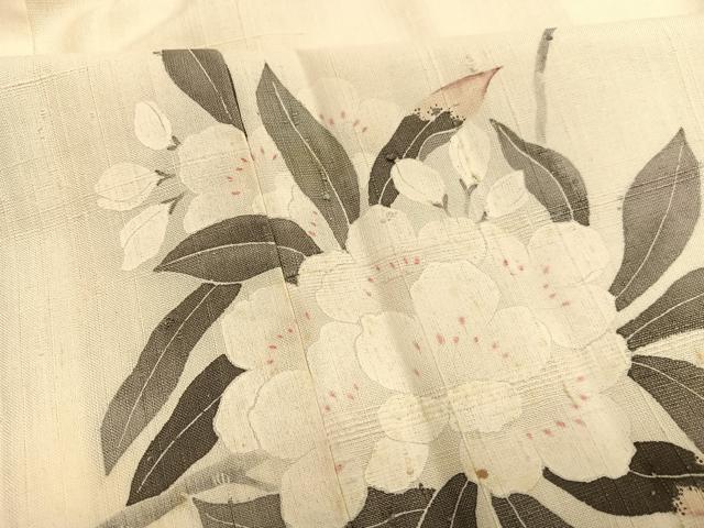 平和屋着物●訪問着　生紬地　友禅　枝花文　正絹　逸品　BAAT6637hv