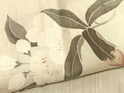 平和屋着物●訪問着　生紬地　友禅　枝花文　正絹　逸品　BAAT6637hv