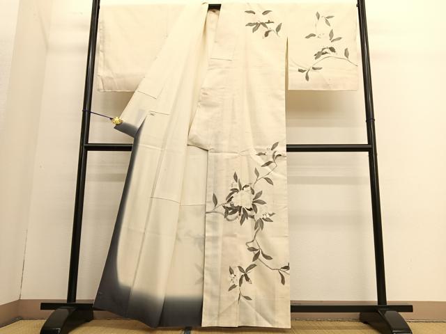 平和屋着物●訪問着　生紬地　友禅　枝花文　正絹　逸品　BAAT6637hv
