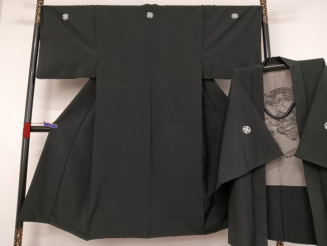 平和屋着物●男性　黒紋付　羽織セット　正絹　逸品　AAAU4339np