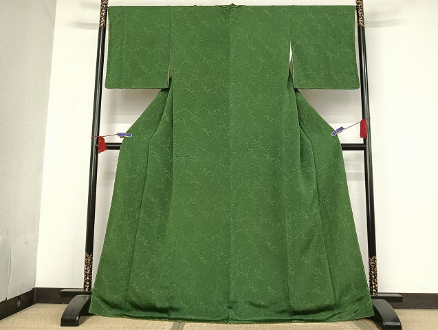 平和屋着物○上質な小紋 茶染 恵楽 色紙花唐草 反端