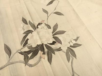 平和屋着物●訪問着　生紬地　友禅　枝花文　正絹　逸品　BAAT6637hv