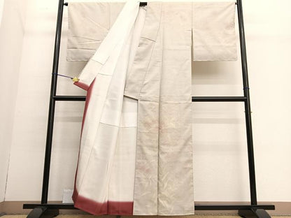 平和屋着物●訪問着 紬地 刺繍 草花文 正絹 逸品 BAAT6659hv