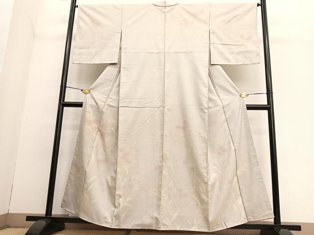 平和屋着物●訪問着 紬地 刺繍 草花文 正絹 逸品 BAAT6659hv