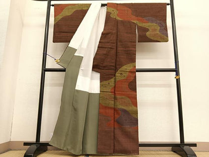 平和屋着物●訪問着 紬地 絞り 道長文様 正絹 逸品 BAAT6661hv
