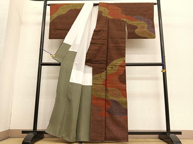 平和屋着物●訪問着 紬地 絞り 道長文様 正絹 逸品 BAAT6661hv