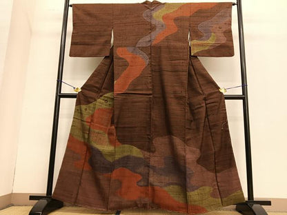 平和屋着物●訪問着 紬地 絞り 道長文様 正絹 逸品 BAAT6661hv