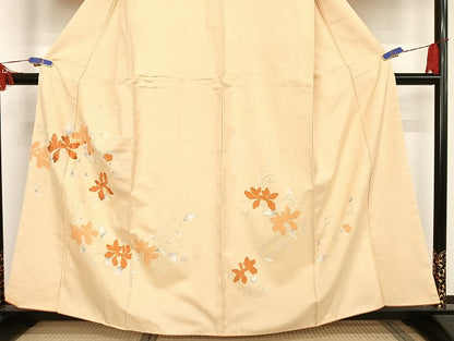 平和屋着物●訪問着 紬地 草花文 正絹 逸品 AAAU4360np
