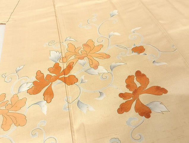 平和屋着物●訪問着 紬地 草花文 正絹 逸品 AAAU4360np