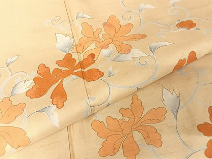 平和屋着物●訪問着 紬地 草花文 正絹 逸品 AAAU4360np