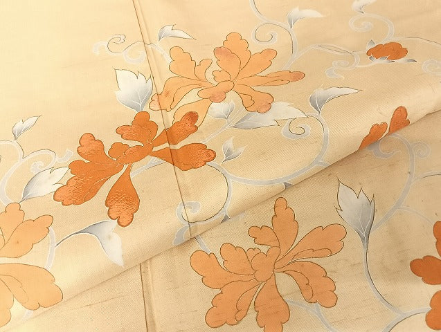 平和屋着物●訪問着 紬地 草花文 正絹 逸品 AAAU4360np